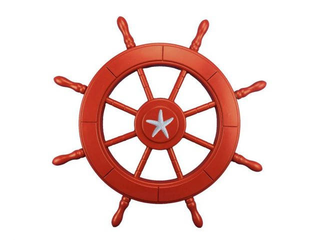 Red Decorative Ship Wheel With Starfish 24