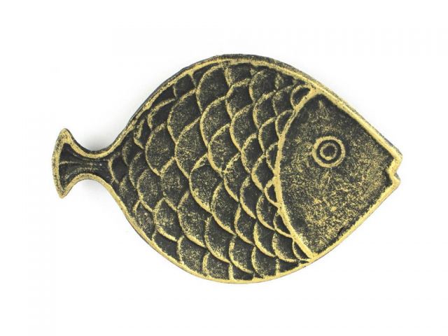 Antique Gold Cast Iron Fish Decorative Plate 8