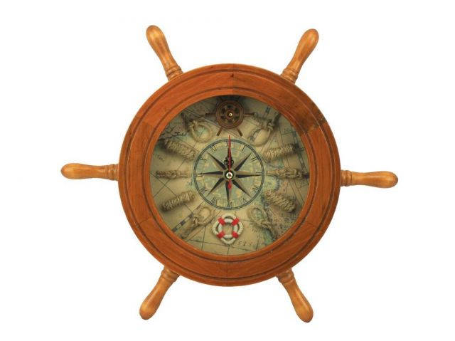 Wooden Ship Wheel Knot Faced Clock 12