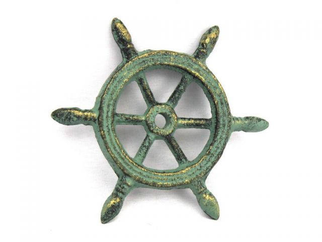 Antique Bronze Cast Iron Ship Wheel Decorative Paperweight 4