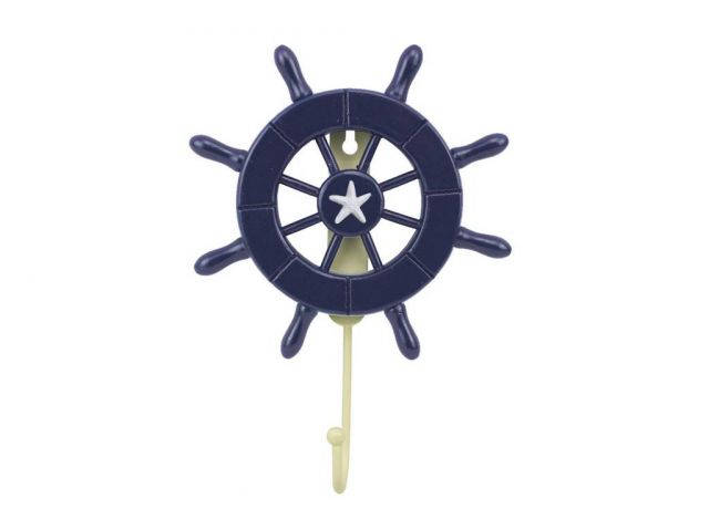 Dark Blue Decorative Ship Wheel with Starfish and Hook 8