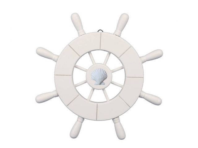 White Decorative Ship Wheel With Seashell 9