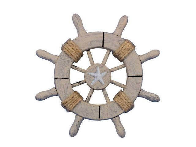Rustic Decorative Ship Wheel With Starfish 6
