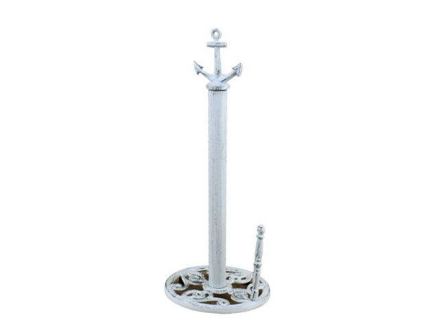 Rustic Whitewashed Cast Iron Anchor Paper Towel Holder 16