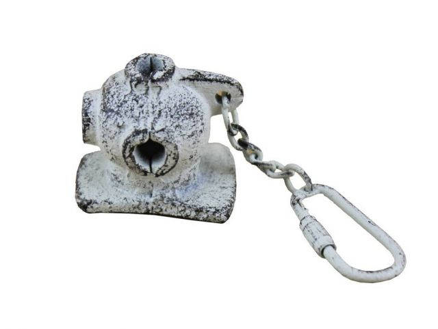 Rustic Whitewashed Cast Iron Diver Helmet Key Chain 5