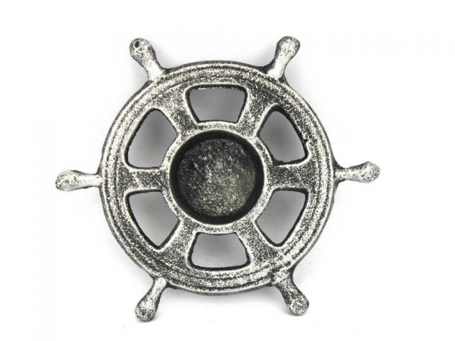 Antique Silver Cast Iron Ship Wheel Decorative Tealight Holder 5.5