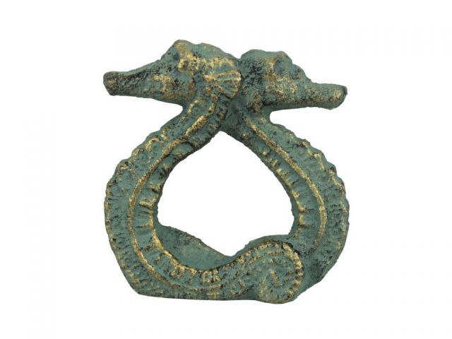 Antique Bronze Cast Iron Seahorse Napkin Ring 3 - Set of 2
