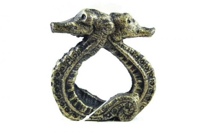 Antique Gold Cast Iron Seahorse Napkin Ring 3 - Set of 2