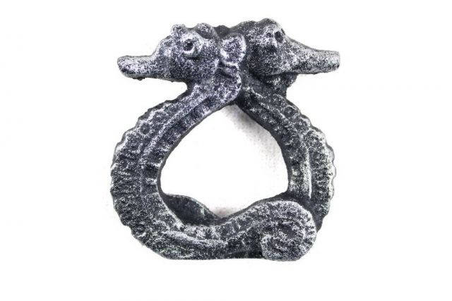 Antique Silver Cast Iron Seahorse Napkin Ring 3 - Set of 2