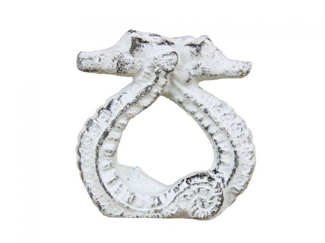 Rustic  Whitewashed Cast Iron Seahorse Napkin Ring 3 - Set of 2