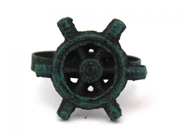 Seaworn Blue Cast Iron Ship Wheel Napkin Ring 2 - set of 2