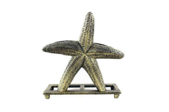 Antique Gold Cast Iron Starfish Napkin Holder 6