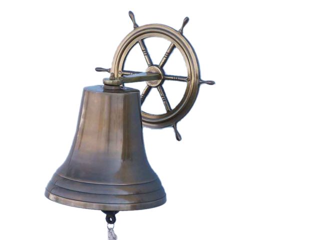 Antique Brass Hanging Ship Wheel Bell 18