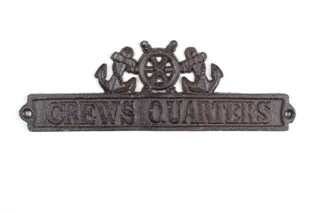 Cast Iron Crews Quarters Sign with Ship Wheel and Anchors 9