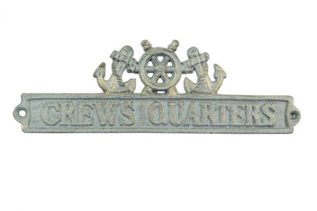 Antique Bronze Cast Iron Crews Quarters Sign with Ship Wheel and Anchors 9
