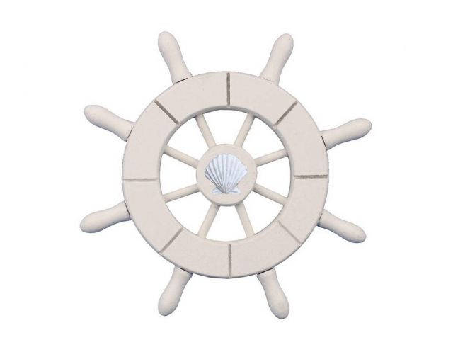 White Decorative Ship Wheel With Seashell  6