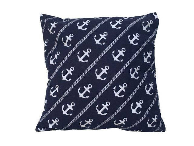 Decorative Blue Pillow with White Rope and Anchors Throw Pillow 16