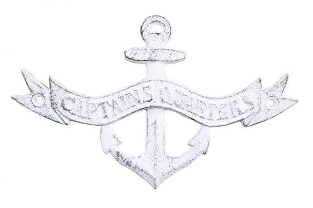 Whitewashed Cast Iron Anchor Captains Quarters Sign 8