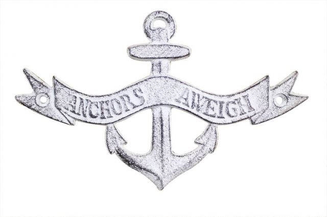 Whitewashed Cast Iron Anchors Aweigh Anchor Sign 8 