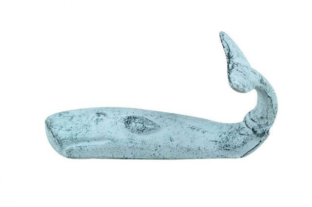 Dark Blue Whitewashed Cast Iron Whale Hook 6