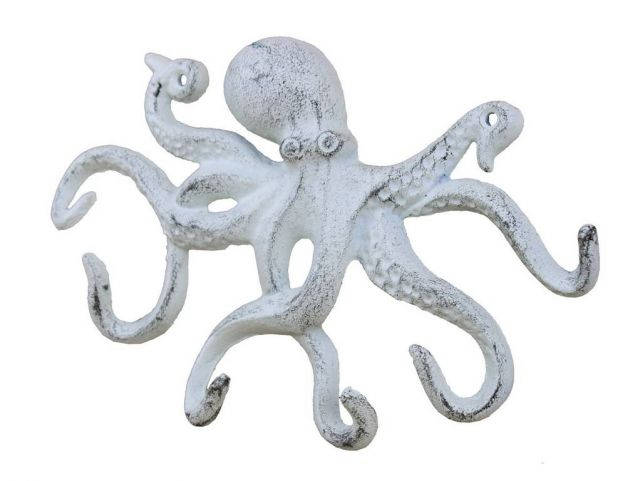Rustic Whitewashed Cast Iron Octopus Hook 11
