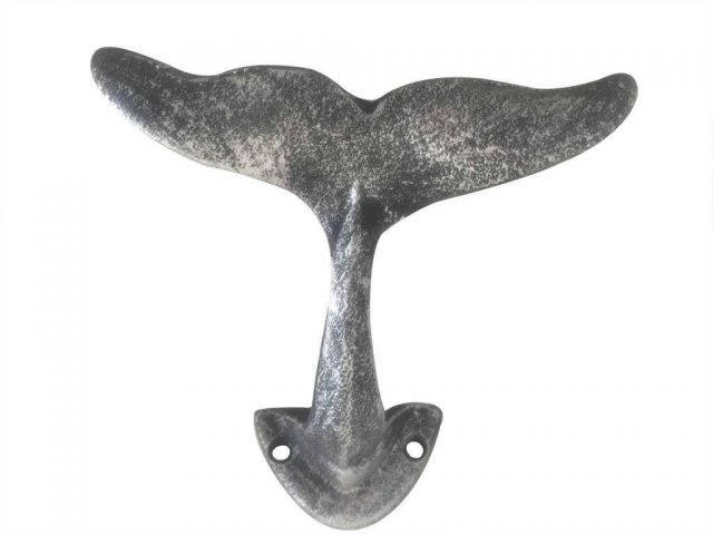 Antique Silver Cast Iron Decorative Whale Tail Hook 5