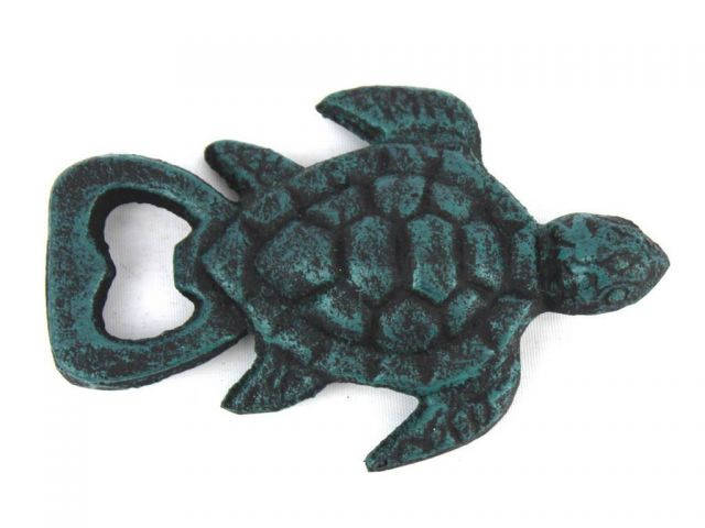 Seaworn Blue Cast Iron Turtle Bottle Opener 4.5