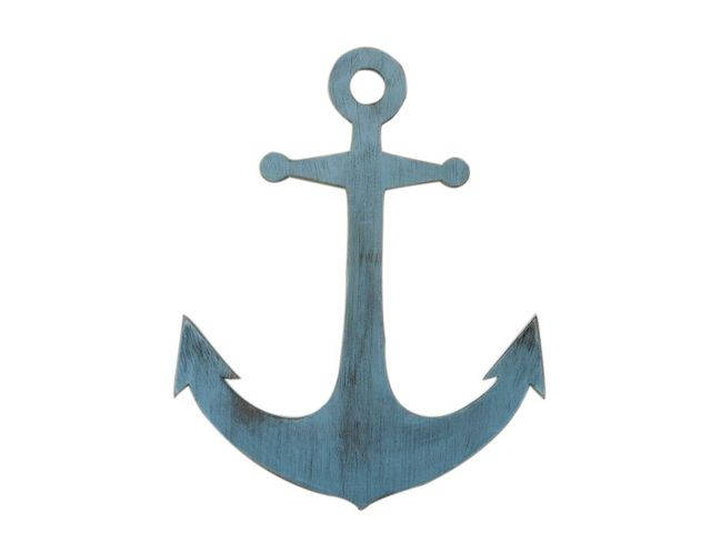 Wooden Rustic Ocean Blue Wall Mounted Anchor Decoration 30