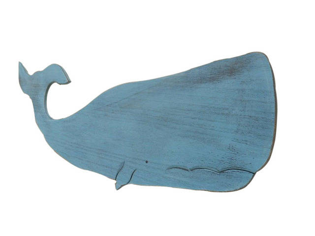 Wooden Rustic Ocean Blue Wall Mounted Whale Decoration 40