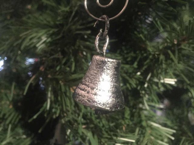 Antique Silver Cast Iron Bell Christmas Ornament 4 