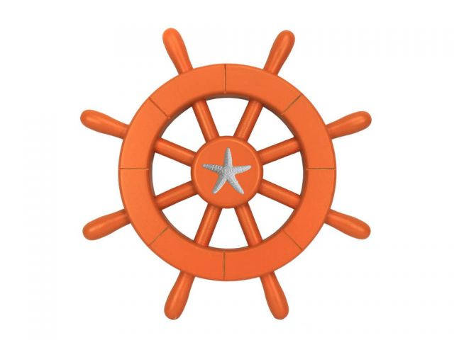 Orange Decorative Ship Wheel With Starfish 12