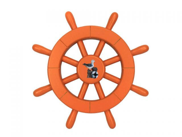 Orange Decorative Ship Wheel With Seagull 12