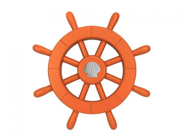 Orange Decorative Ship Wheel With Seashell 12