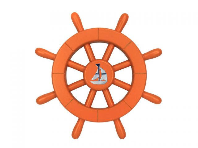 Orange Decorative Ship Wheel With Sailboat 12