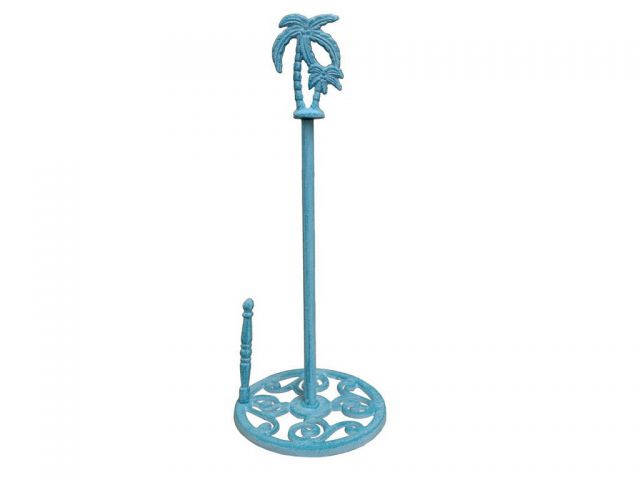 Rustic Light Blue Whitewashed Cast Iron Palm Tree Paper Towel Holder 17