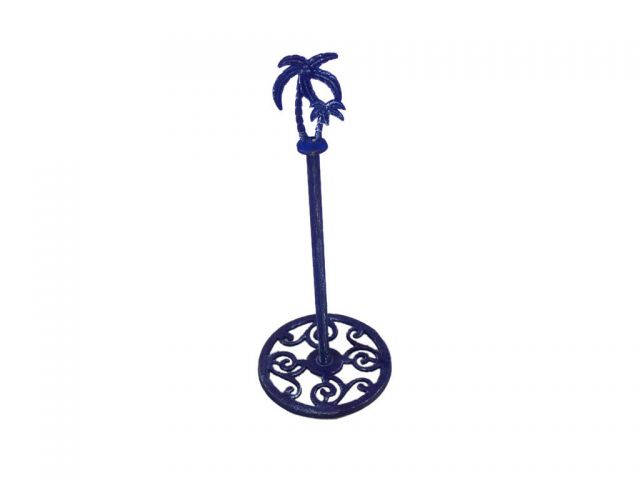 Rustic Dark Blue Cast Iron Palm Tree Extra Toilet Paper Stand 17