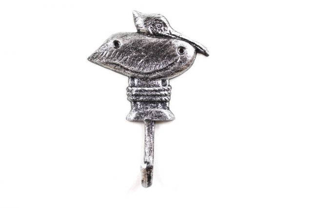 Rustic Silver Cast Iron Pelican on Post Wall Hook 7