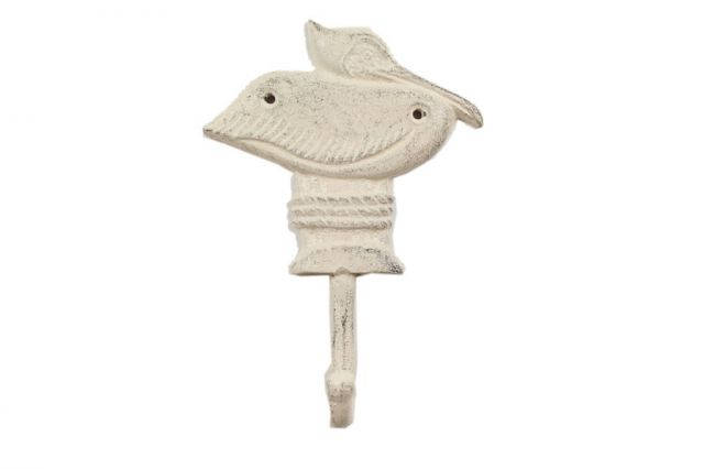 Whitewashed Cast Iron Pelican on Post Wall Hook 7