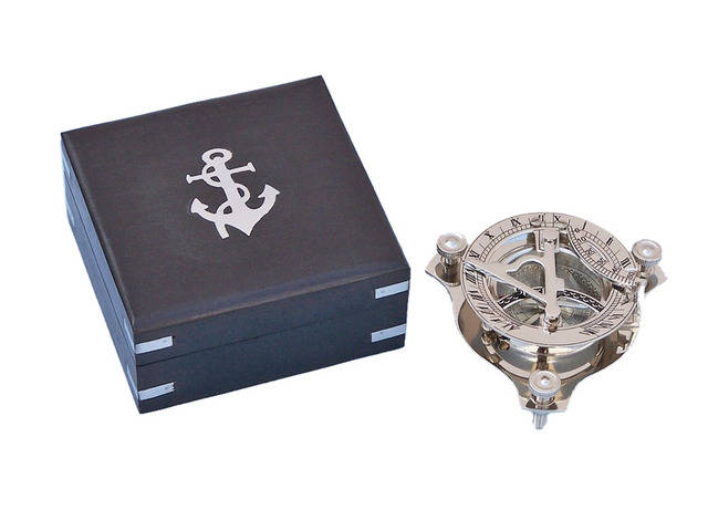 Captains Chrome Triangle Sundial Compass with Black Rosewood Box 3