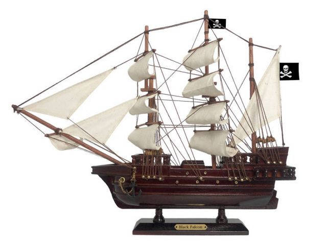 Wooden Captain Kidds Black Falcon White Sails Pirate Ship Model 15