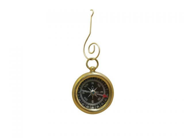Solid Brass Beveled Black Faced Compass Christmas Ornament 4