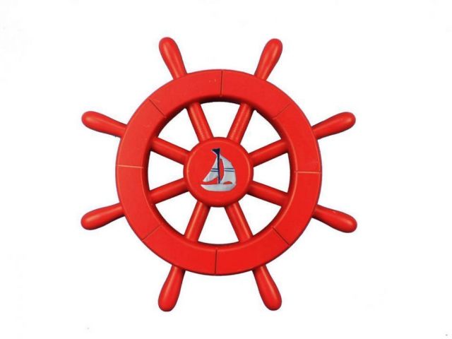 Red Decorative Ship Wheel With Sailboat 12