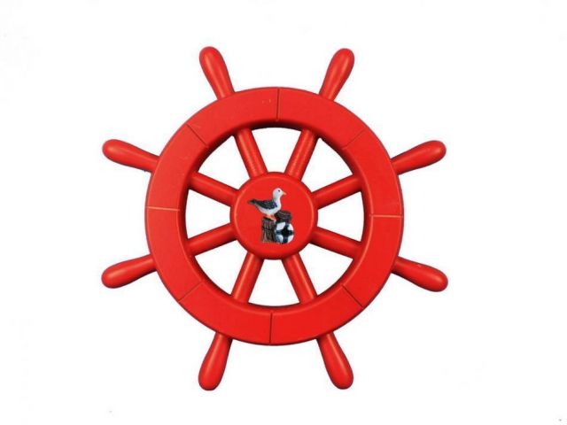 Red Decorative Ship Wheel With Seagull 12