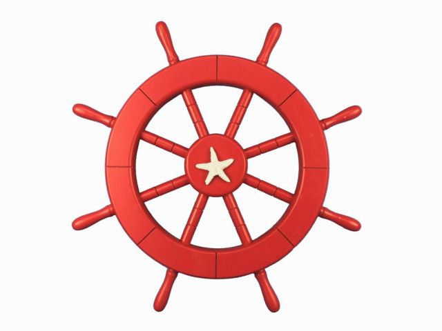 Red Ship Decorative Wheel with Starfish 18