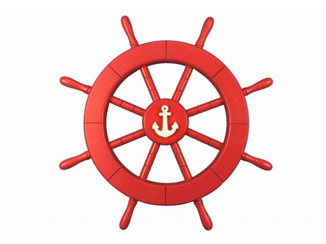 Red Ship Decorative Wheel with Anchor 18