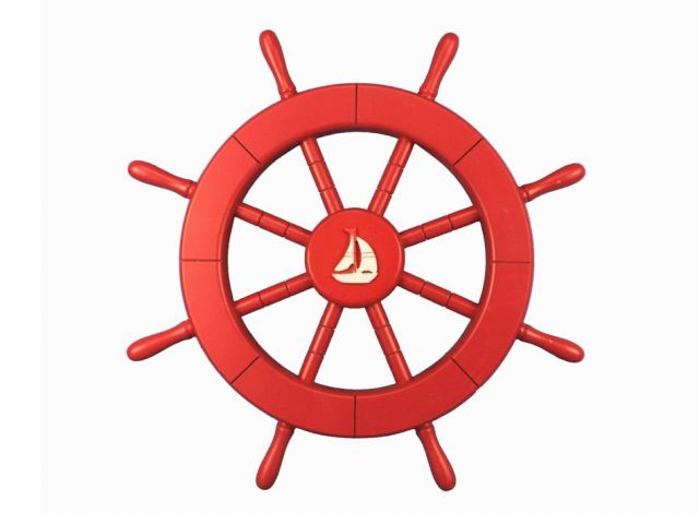 Red Ship Decorative Wheel with Sailboat 18