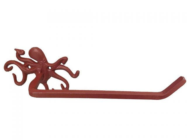 Rustic Red Cast Iron Octopus Toilet Paper Holder 11