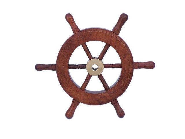 Deluxe Class Wood and Brass Decorative Ship Wheel 6
