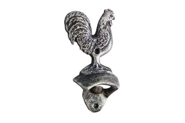 Rustic Silver Cast Iron Rooster Bottle Opener 6