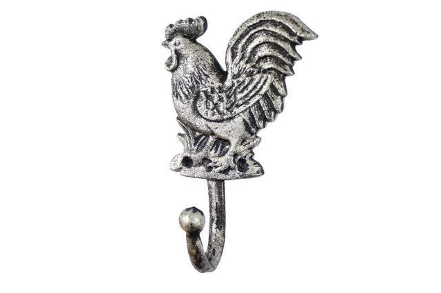Rustic Silver Cast Iron Rooster Hook 7